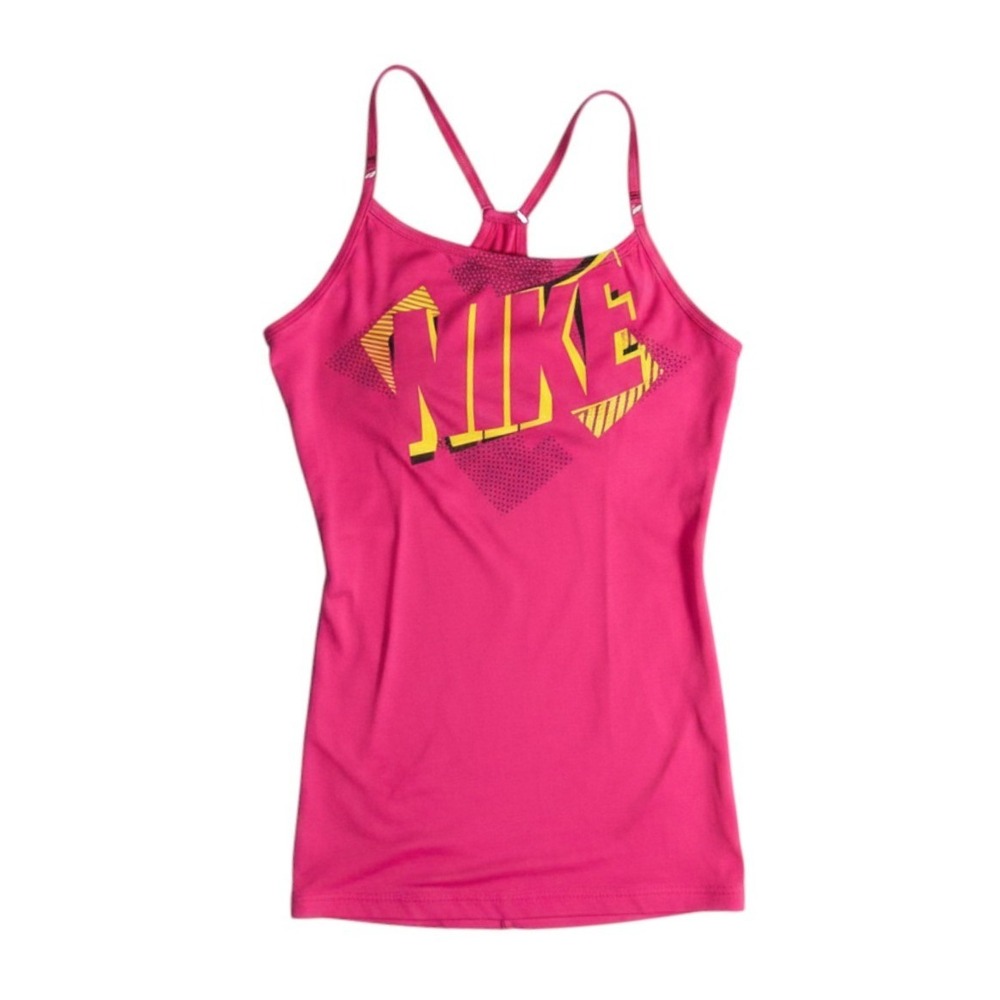 Nike DRI-Fit Graphic Print Racerback Active Tank Top Pink Yellow Knit Athletic S